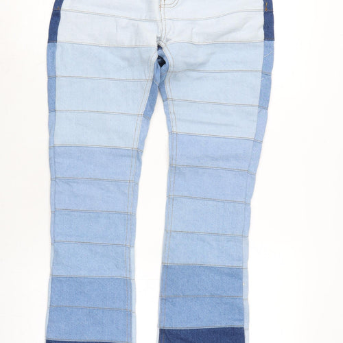 Boohoo Man Mens Blue Striped Cotton Blend Bootcut Jeans Size 28 in L32 in Regular Button
