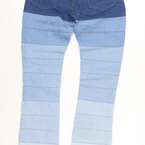 Boohoo Man Mens Blue Striped Cotton Blend Bootcut Jeans Size 28 in L32 in Regular Button