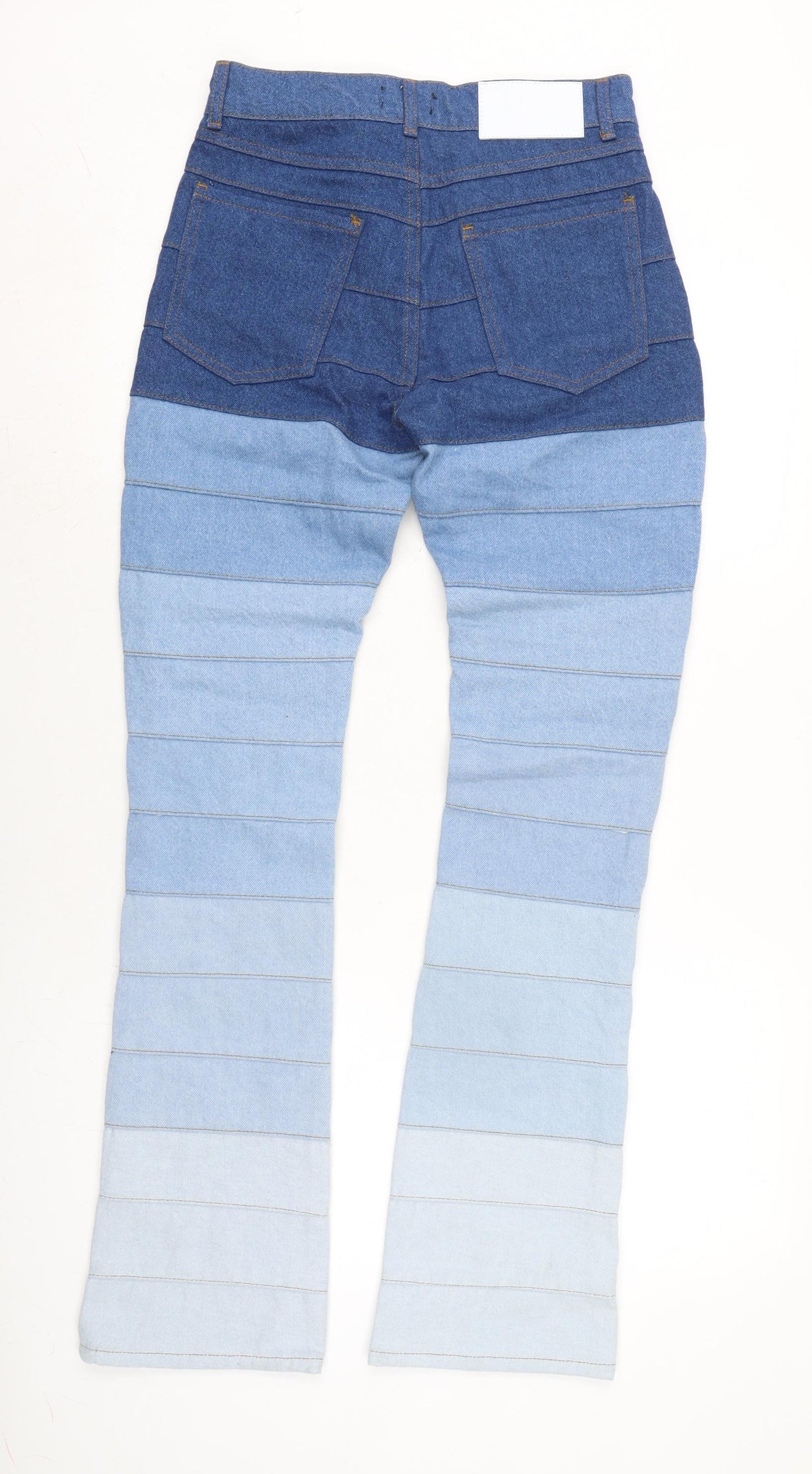 Boohoo Man Mens Blue Striped Cotton Blend Bootcut Jeans Size 28 in L32 in Regular Button