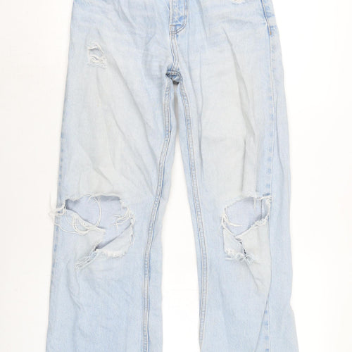 Berksha Womens Blue Cotton Wide-Leg Jeans Size 6 L30.5 in Regular Zip