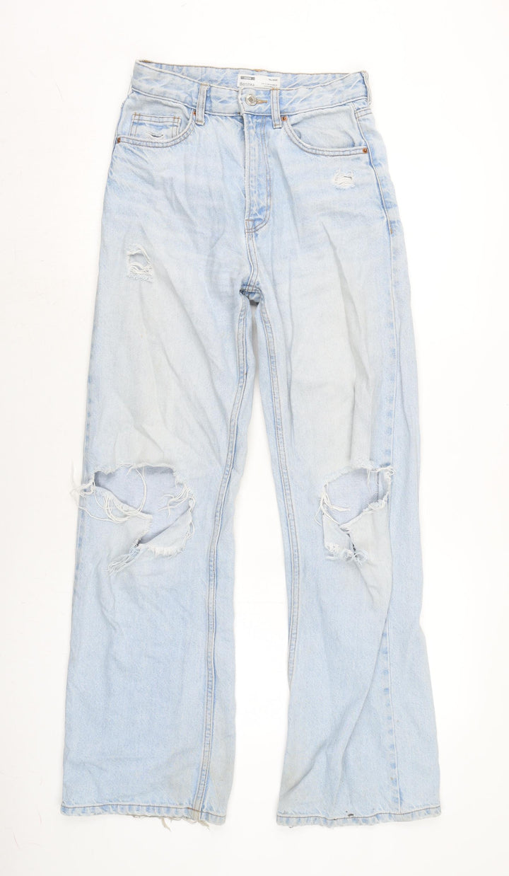 Berksha Womens Blue Cotton Wide-Leg Jeans Size 6 L30.5 in Regular Zip