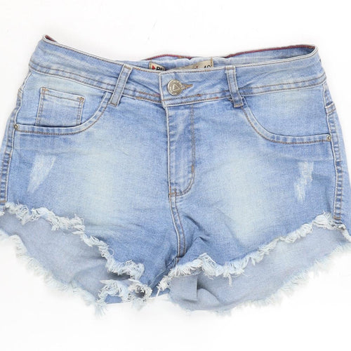 Play Denim Womens Blue Cotton Cut-Off Shorts Size 8 Regular Zip - Distressed