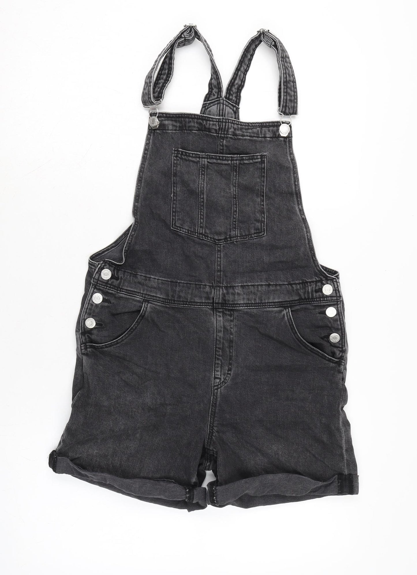 H&M Womens Grey Cotton Dungaree One-Piece Size L Snap - Adjustable Straps