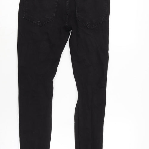 Glorious Gangster Mens Black Cotton Blend Tapered Jeans Size 28 in L28 in Regular Button - Striped detail to sides.