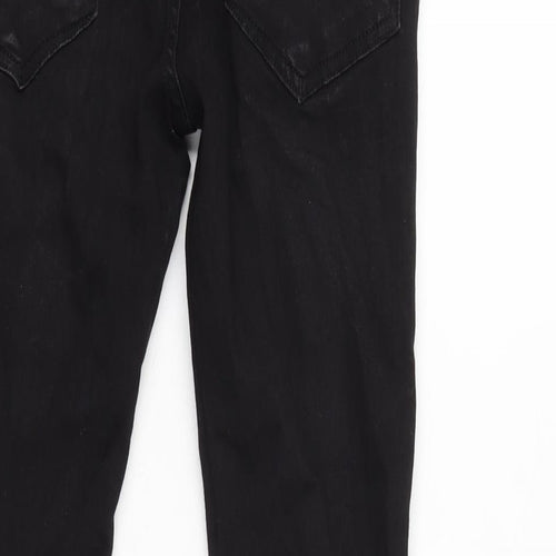 Glorious Gangster Mens Black Cotton Blend Tapered Jeans Size 28 in L28 in Regular Button - Striped detail to sides.