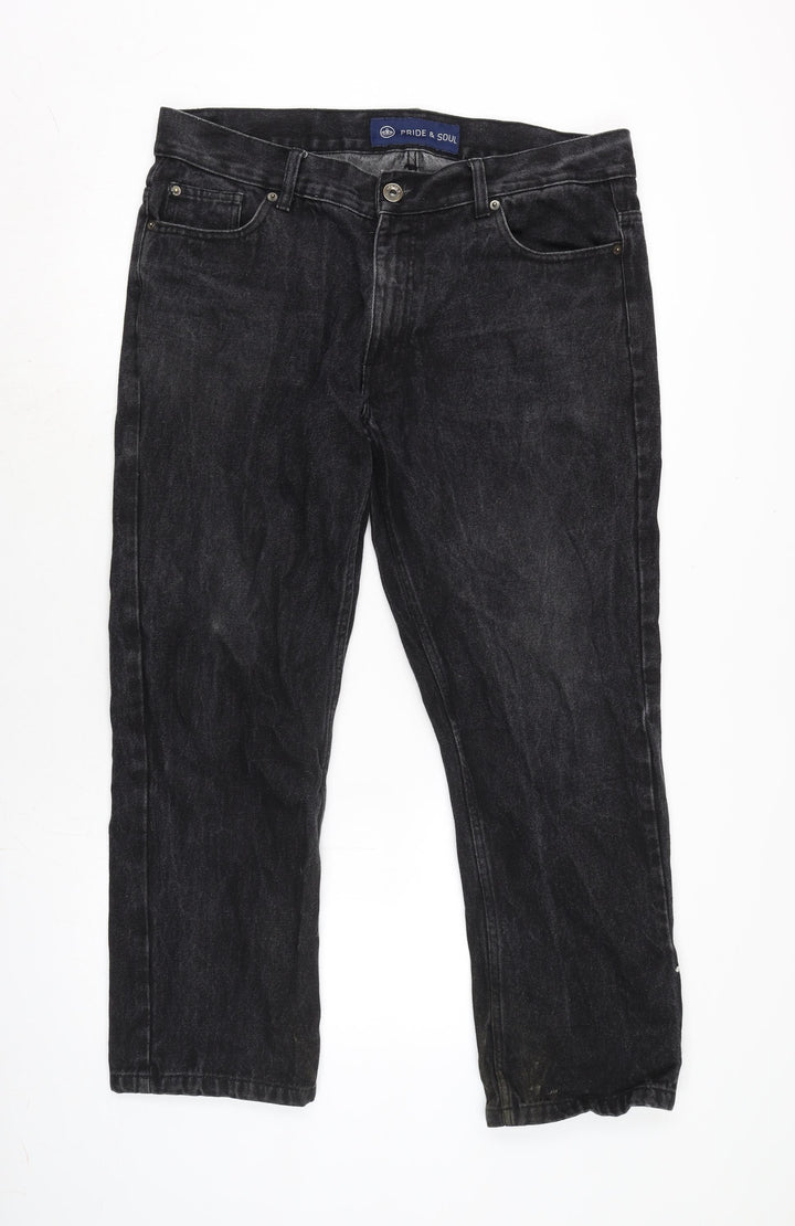 Pride & soul Mens Grey Cotton Straight Jeans Size 38 in L28 in Regular Zip