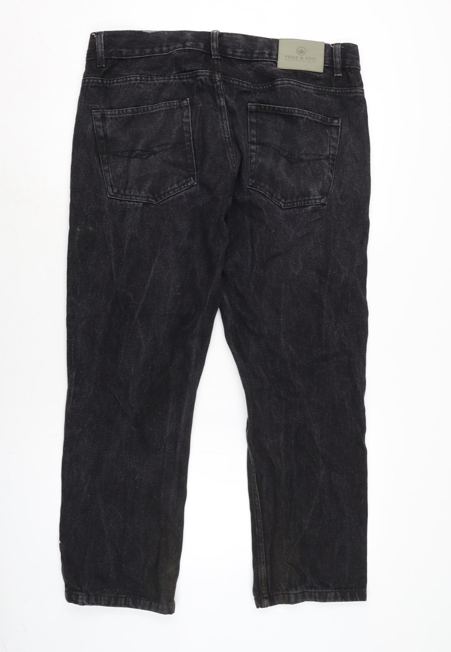 Pride & soul Mens Grey Cotton Straight Jeans Size 38 in L28 in Regular Zip