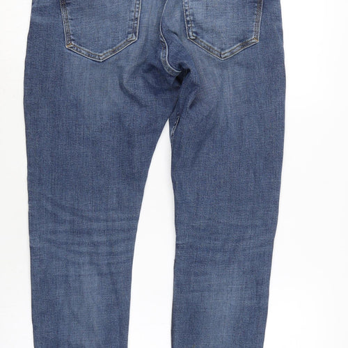 Zara Mens Blue Cotton Blend Tapered Jeans Size 32 in L29 in Regular Button