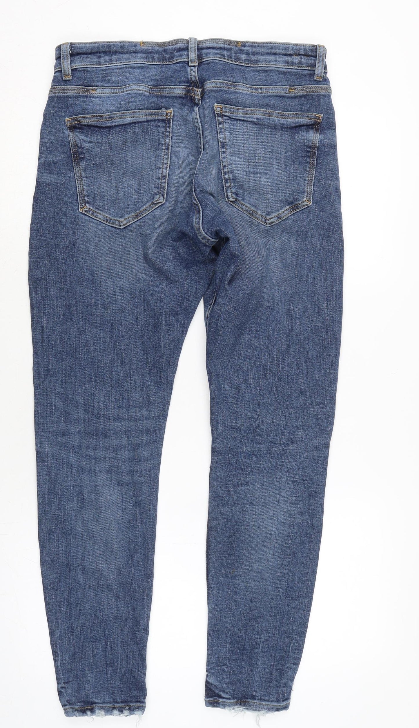 Zara Mens Blue Cotton Blend Tapered Jeans Size 32 in L29 in Regular Button