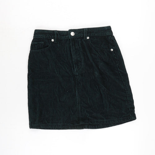 F&F Womens Green Cotton A-Line Skirt Size 6 Zip