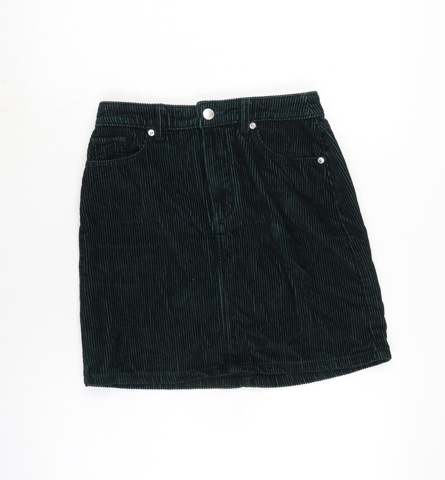 F&F Womens Green Cotton A-Line Skirt Size 6 Zip