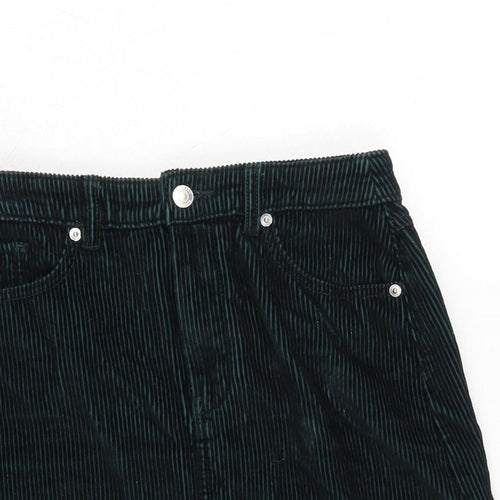 F&F Womens Green Cotton A-Line Skirt Size 6 Zip