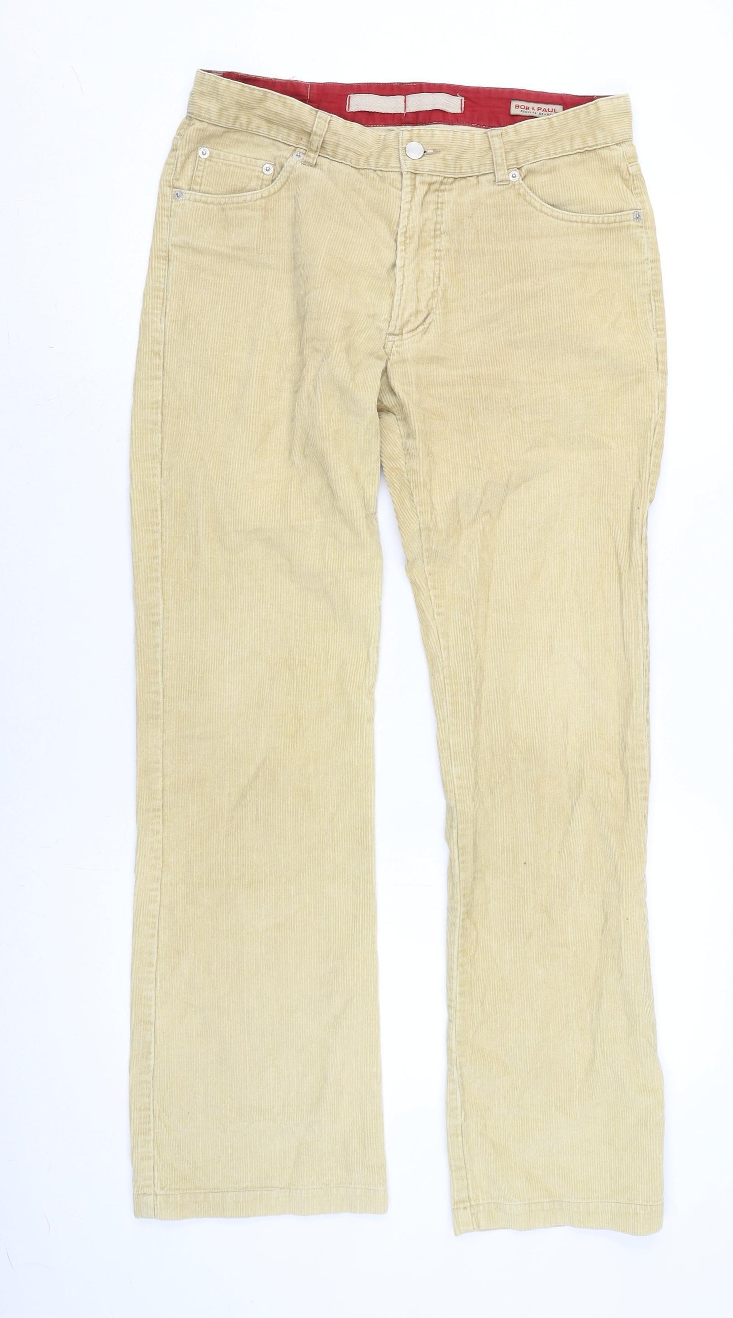 Bob & paul Mens Beige Cotton Trousers Size 32 in L31 in Regular Zip