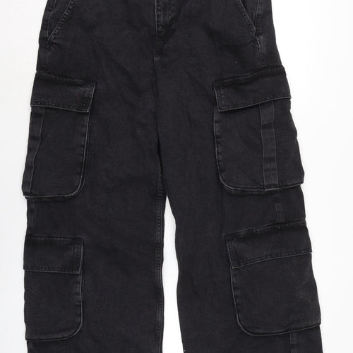 Rita ora Womens Black Cotton Wide-Leg Jeans Size 12 L30 in Regular Zip
