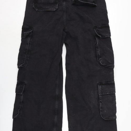 Rita ora Womens Black Cotton Wide-Leg Jeans Size 12 L30 in Regular Zip