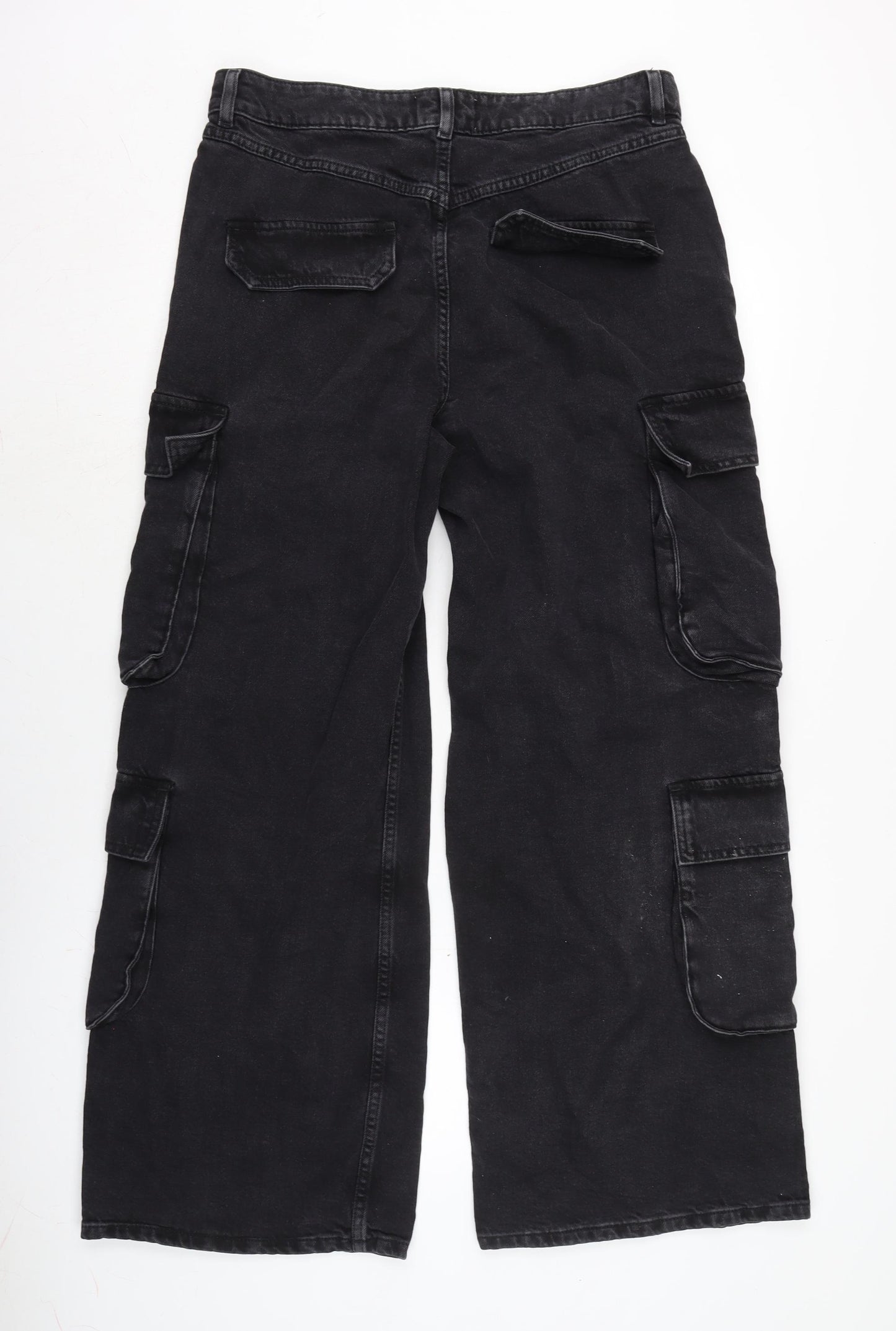 Rita ora Womens Black Cotton Wide-Leg Jeans Size 12 L30 in Regular Zip
