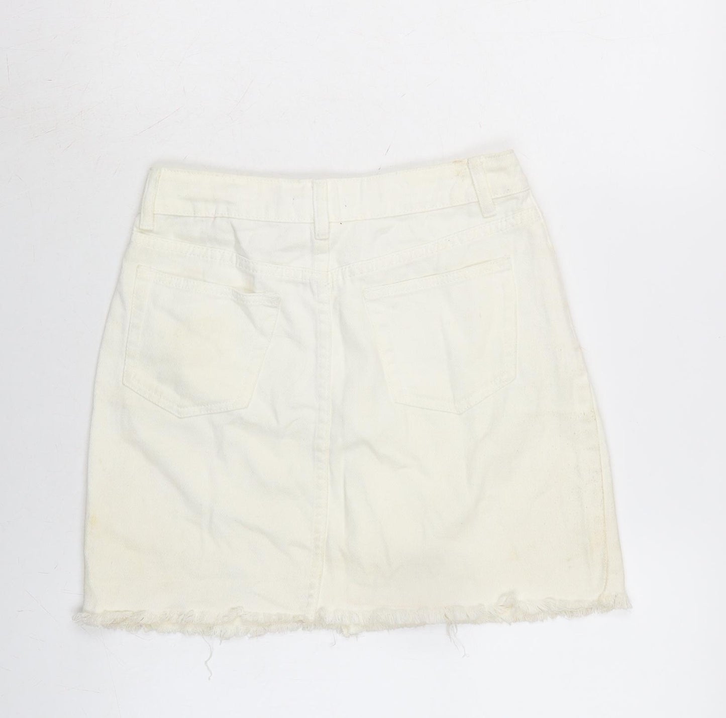 Boohoo Womens Ivory Cotton A-Line Skirt Size 10 Zip