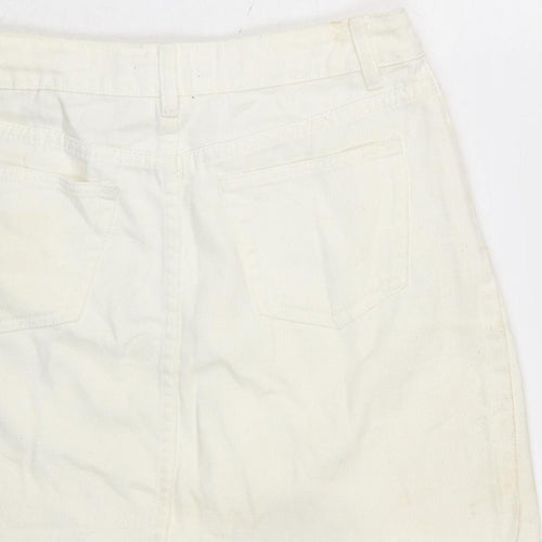 Boohoo Womens Ivory Cotton A-Line Skirt Size 10 Zip