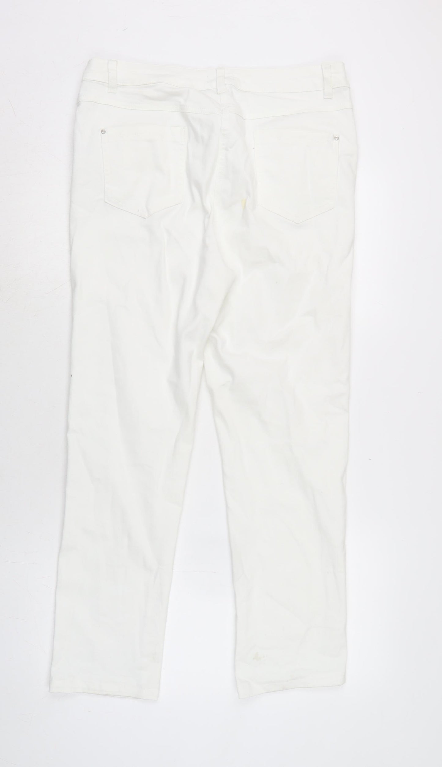 M&Co Womens White Cotton Blend Straight Jeans Size 12 L27.5 in Regular Zip