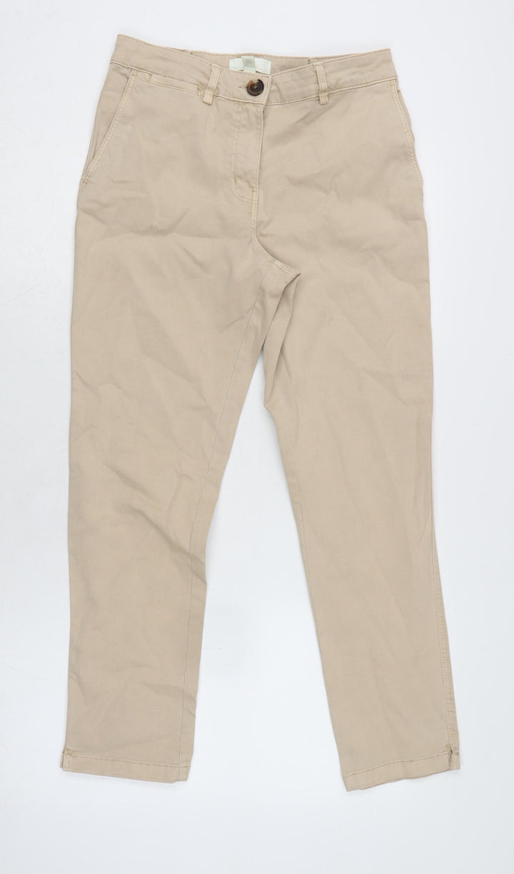 H&M Womens Beige Cotton Blend Tapered Jeans Size 8 L26 in Regular Zip