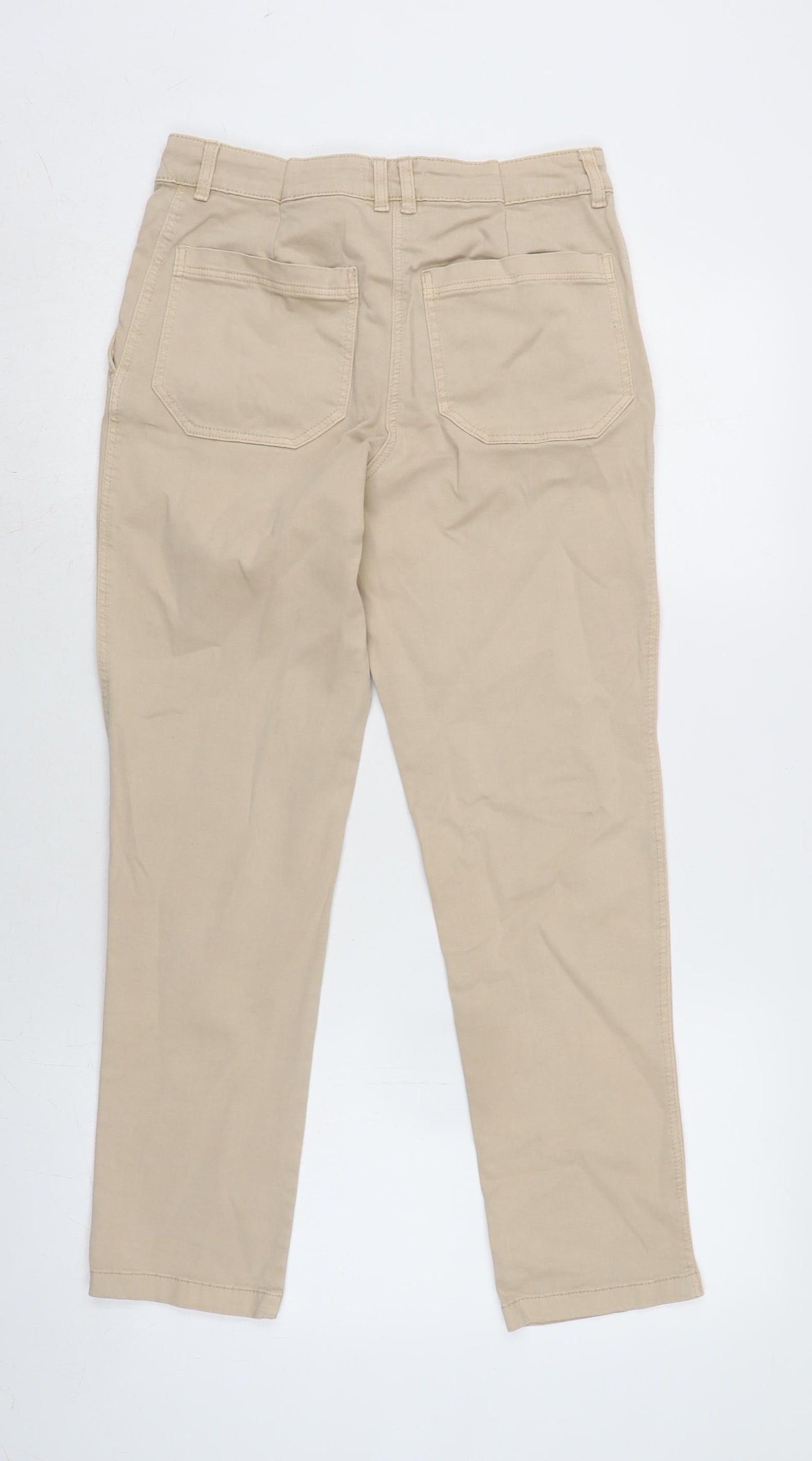 H&M Womens Beige Cotton Blend Tapered Jeans Size 8 L26 in Regular Zip