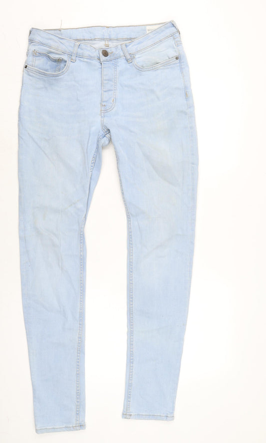 Denim & Co. Mens Blue Cotton Blend Skinny Jeans Size 32 in L33 in Extra-Slim Button