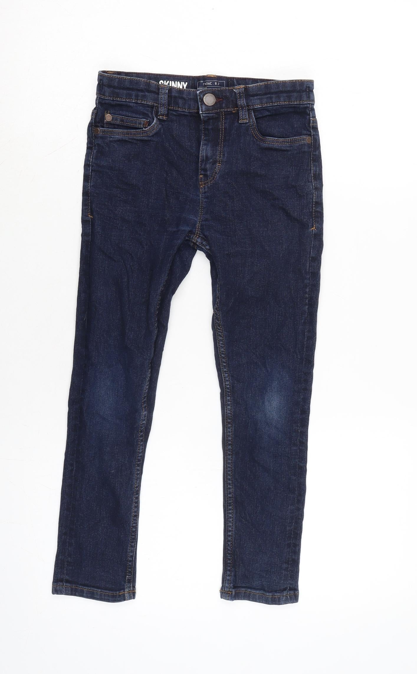 NEXT Boys Blue Cotton Skinny Jeans Size 8 Years L21 in Regular Zip