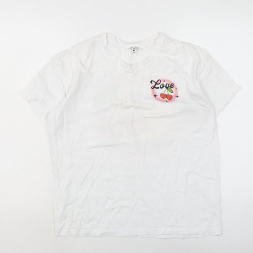 Messy Bun Womens White Cotton Basic T-Shirt Size M Crew Neck