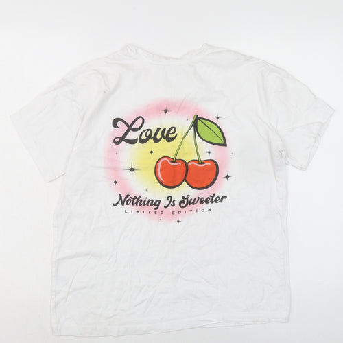 Messy Bun Womens White Cotton Basic T-Shirt Size M Crew Neck