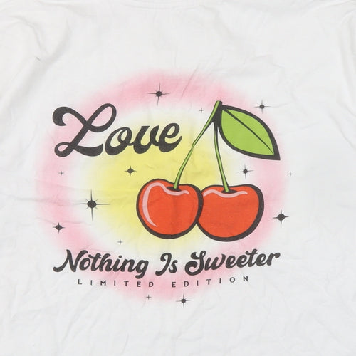 Messy Bun Womens White Cotton Basic T-Shirt Size M Crew Neck