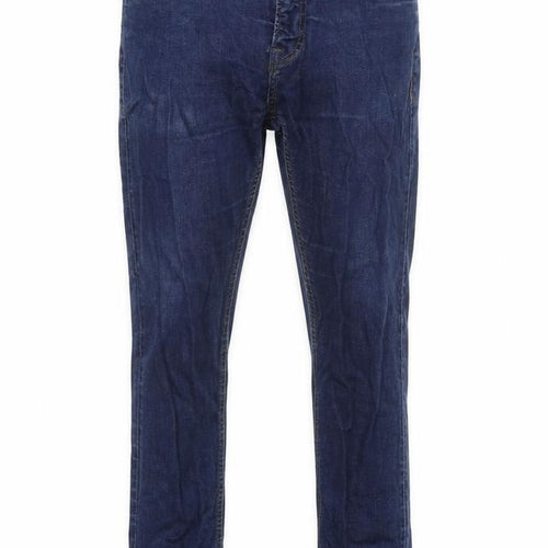 NEXT Mens Blue Cotton Blend Tapered Jeans Size 28 in L26 in Regular Zip