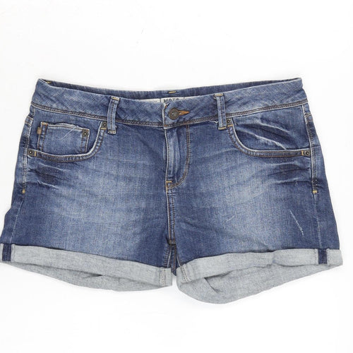 Topshop Womens Blue Cotton Boyfriend Shorts Size 12 Regular Zip