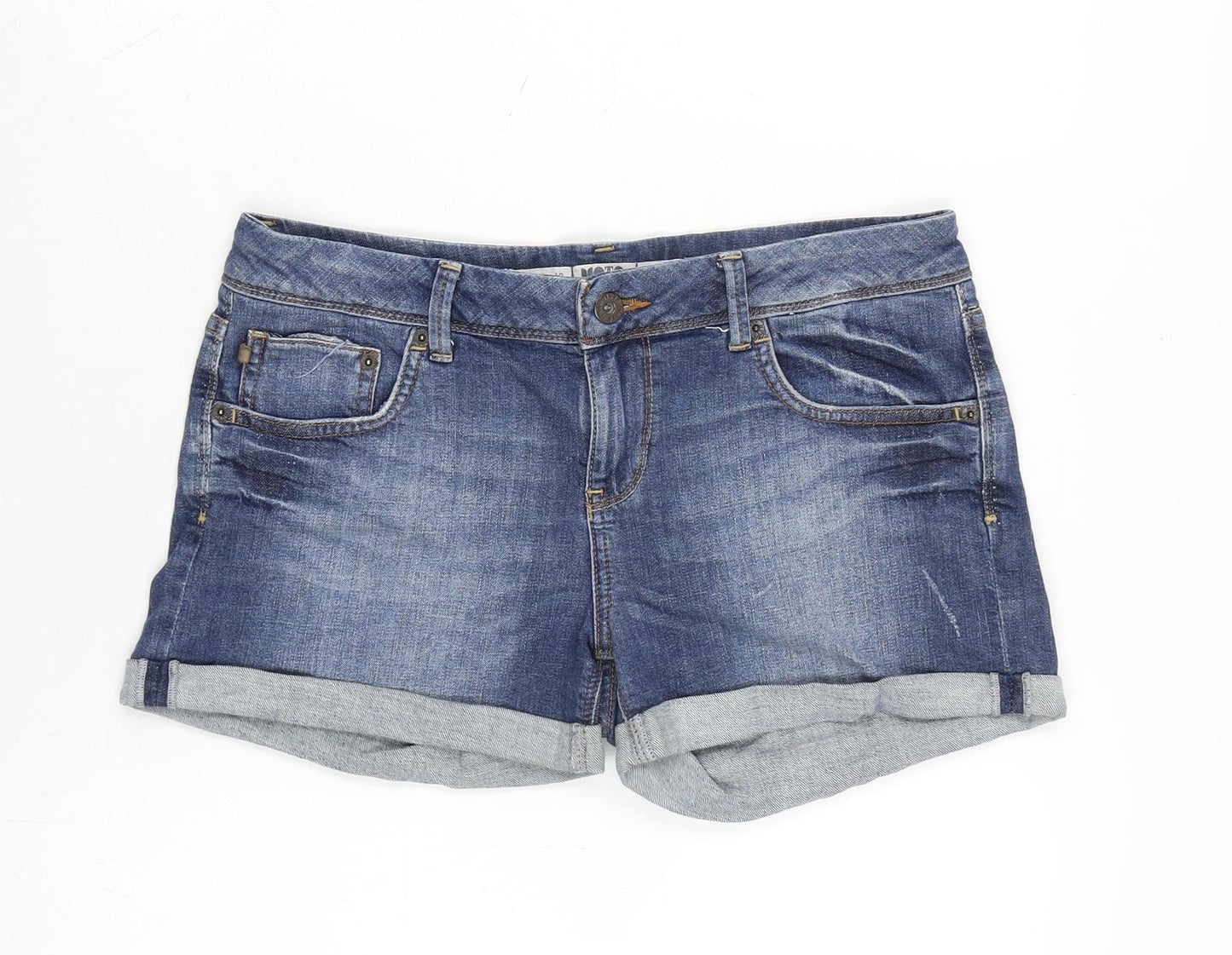 Topshop Womens Blue Cotton Boyfriend Shorts Size 12 Regular Zip