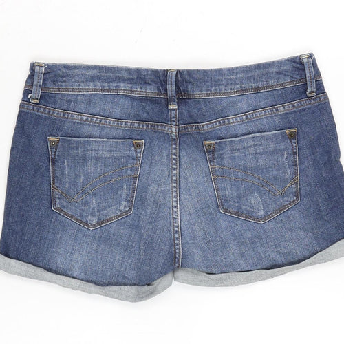 Topshop Womens Blue Cotton Boyfriend Shorts Size 12 Regular Zip