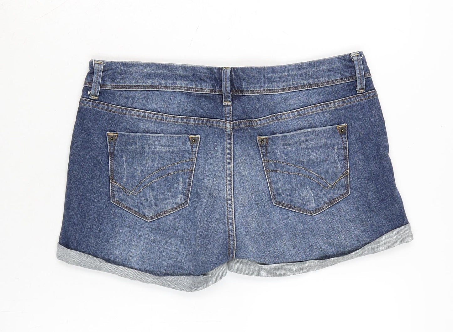 Topshop Womens Blue Cotton Boyfriend Shorts Size 12 Regular Zip