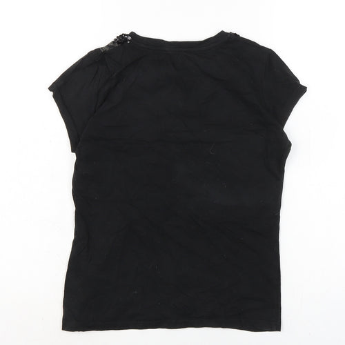 New Look Womens Black Cotton Basic T-Shirt Size 10 Crew Neck - Sequins to front.