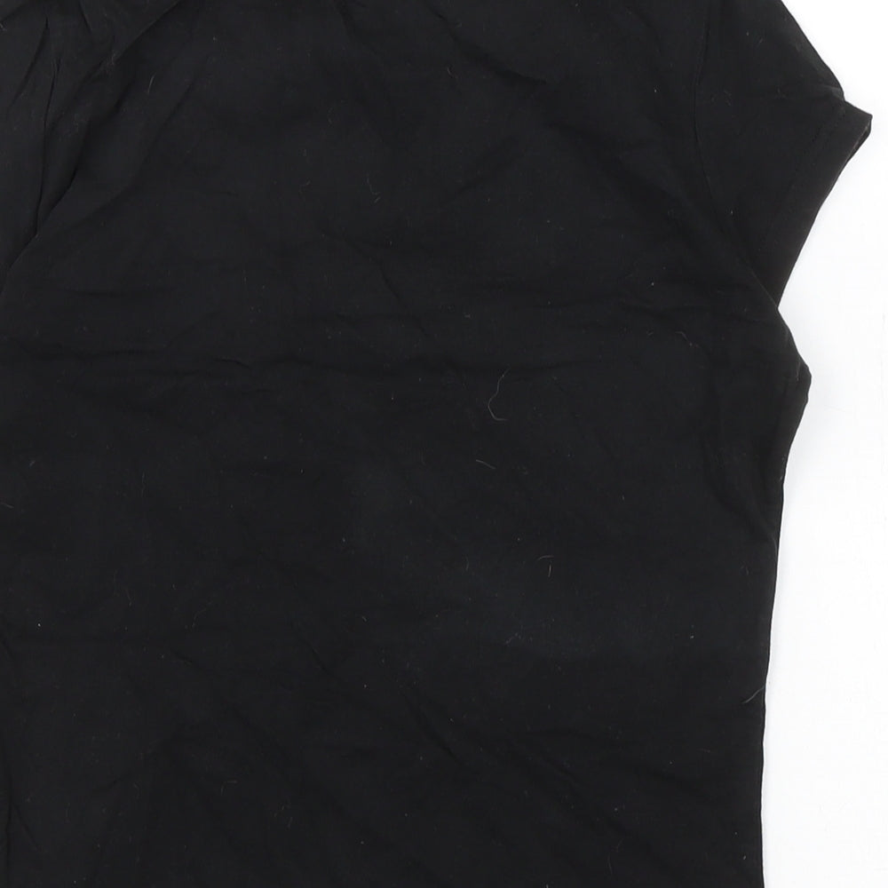 New Look Womens Black Cotton Basic T-Shirt Size 10 Crew Neck - Sequins to front.