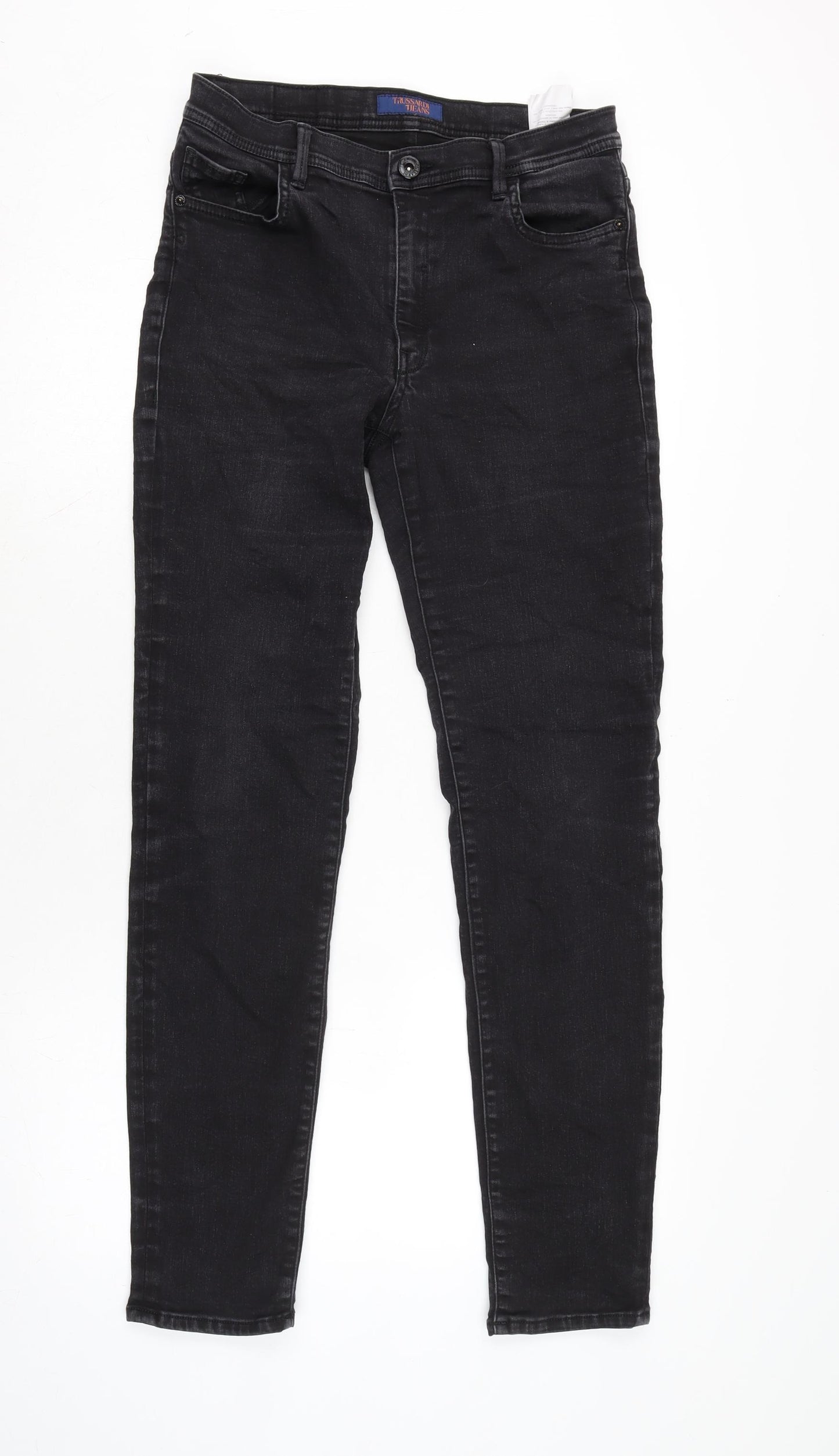 Trussardi Jeans Womens Grey Cotton Blend Straight Jeans Size 28 in L30.5 in Regular Zip - Beaded detail to back pockets.