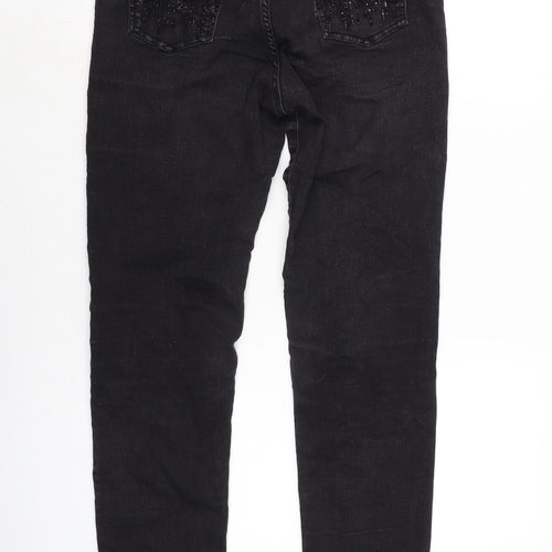 Trussardi Jeans Womens Grey Cotton Blend Straight Jeans Size 28 in L30.5 in Regular Zip - Beaded detail to back pockets.