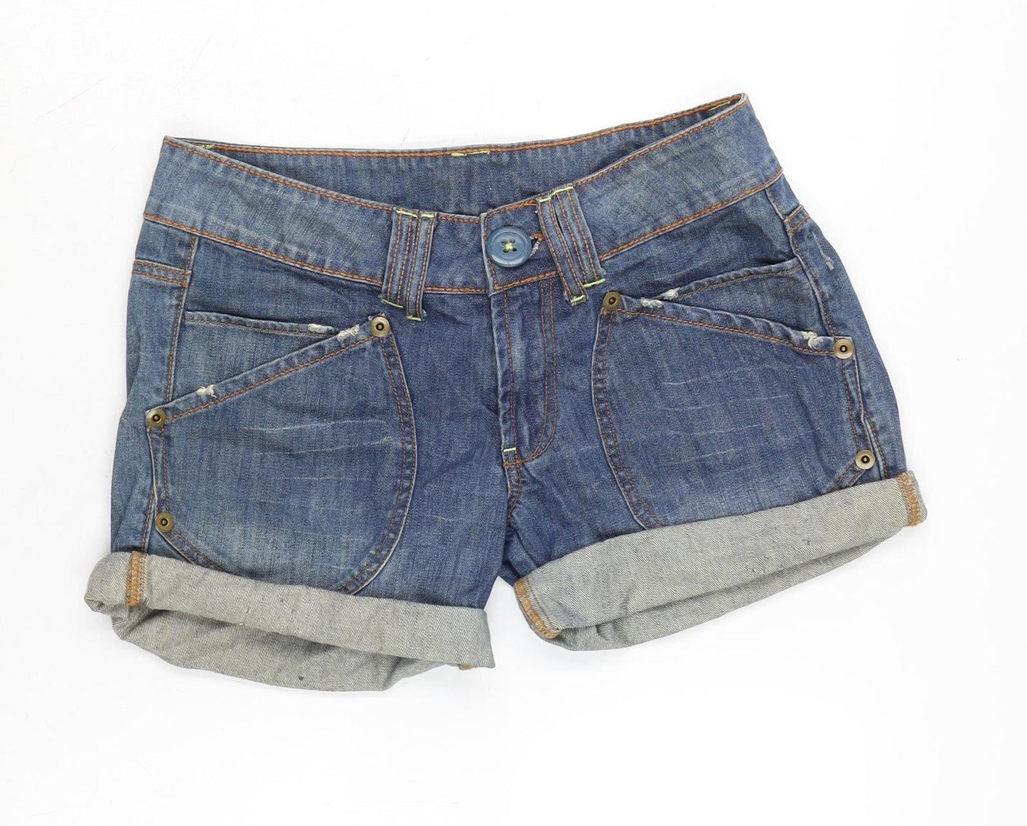 Denim & Co. Womens Blue Cotton Boyfriend Shorts Size 10 Regular Zip