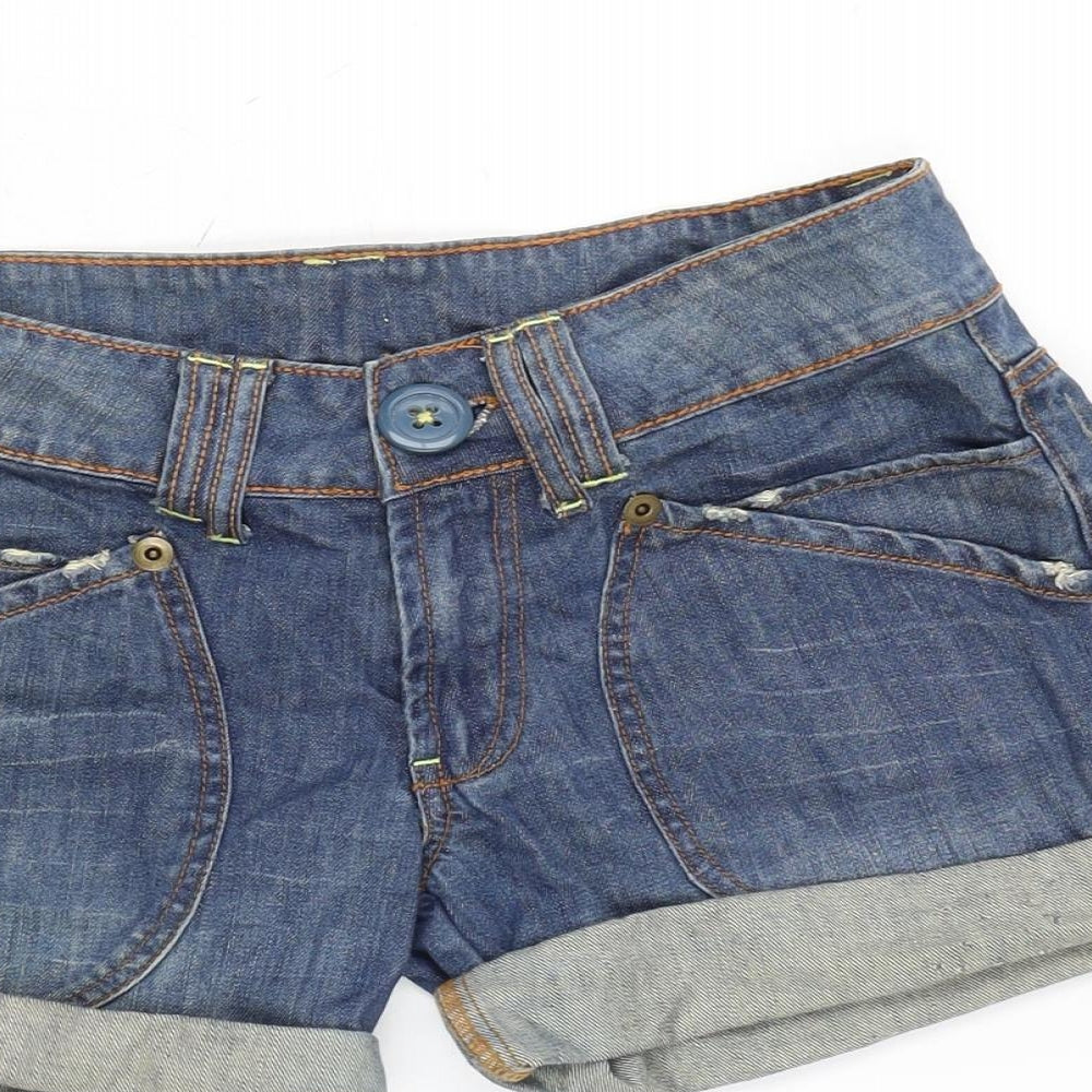 Denim & Co. Womens Blue Cotton Boyfriend Shorts Size 10 Regular Zip