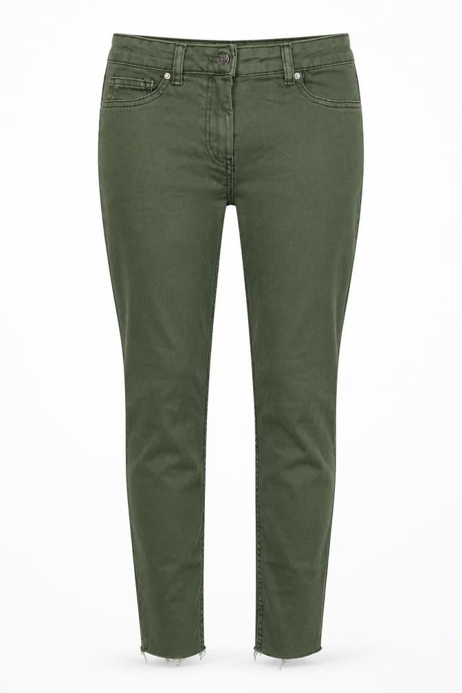 Papaya Womens Green Cotton Blend Tapered Jeans Size 12 L27 in Extra-Slim Zip - Raw Hem