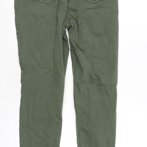 Papaya Womens Green Cotton Blend Tapered Jeans Size 12 L27 in Extra-Slim Zip - Raw Hem