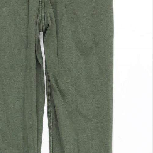 Papaya Womens Green Cotton Blend Tapered Jeans Size 12 L27 in Extra-Slim Zip - Raw Hem
