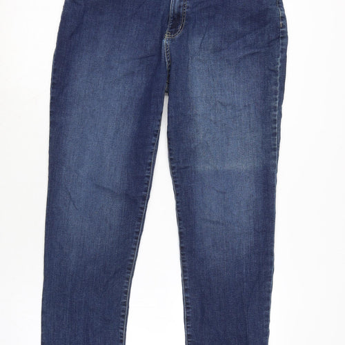Marks and Spencer Womens Blue Cotton Blend Straight Jeans Size 16 L26 in Regular Zip