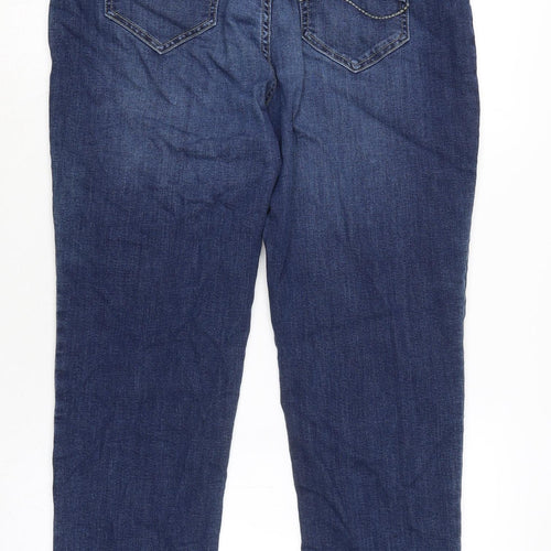 Marks and Spencer Womens Blue Cotton Blend Straight Jeans Size 16 L26 in Regular Zip