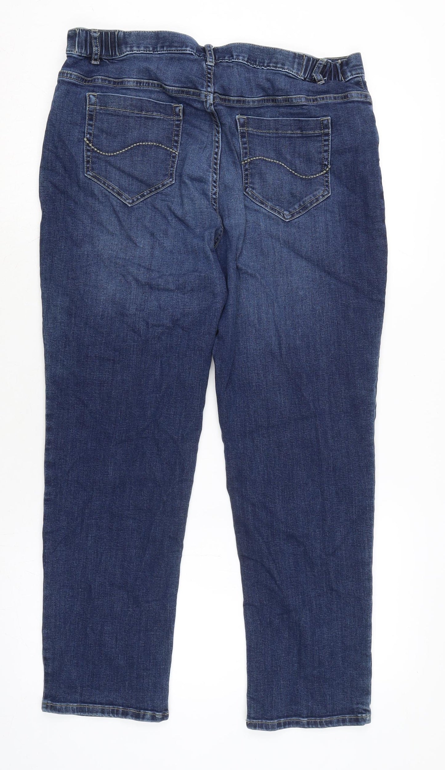 Marks and Spencer Womens Blue Cotton Blend Straight Jeans Size 16 L26 in Regular Zip