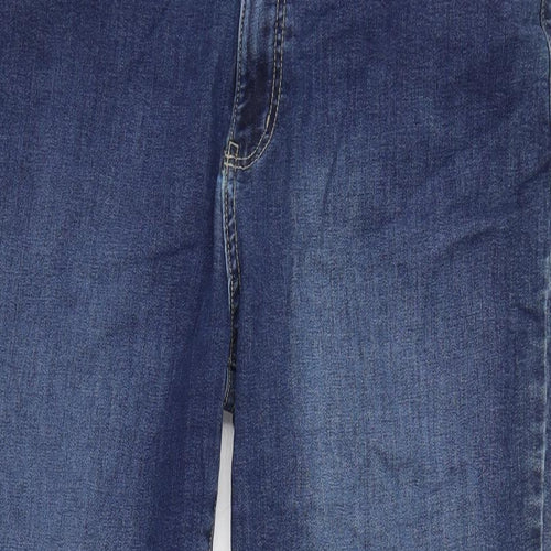 Marks and Spencer Womens Blue Cotton Blend Straight Jeans Size 16 L26 in Regular Zip