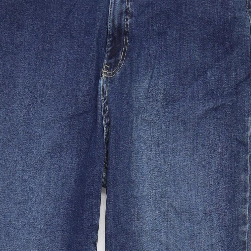 Marks and Spencer Womens Blue Cotton Blend Straight Jeans Size 16 L26 in Regular Zip