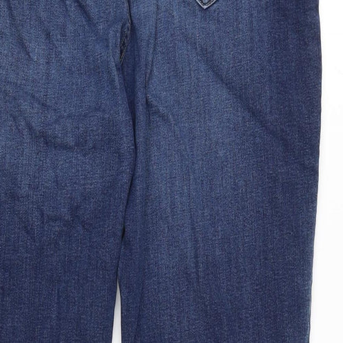 Marks and Spencer Womens Blue Cotton Blend Straight Jeans Size 16 L26 in Regular Zip